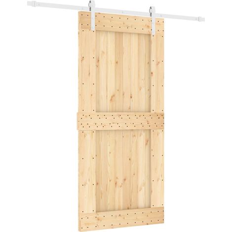 Sliding Door Natural and White 95 x 210 cm Solid Pine Wood vidaXL (1/5)