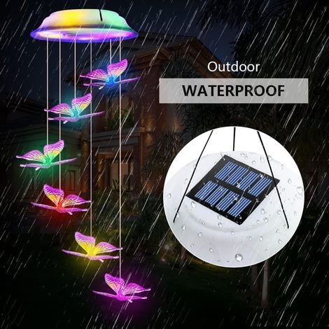 Carillon éolien solaire LED papillon, changement couleur, jardin/terrasse, cadeau. (1/5)