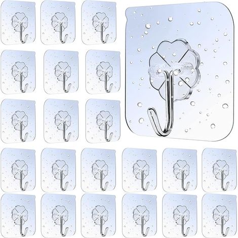 (30 Pièces) Crochet Adhésif, crochet adhesif mural transparents pour peignoir serviette manteau clés et ustensiles de cuisine