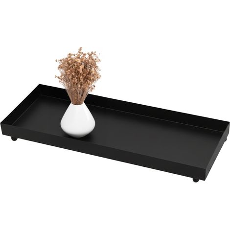 Metall Kerzentablett schwarz rechteckig - 40 x 15 cm - Dekotablett mit Rand und Kugel Füßen - Tisch Deko Kerzen Servier