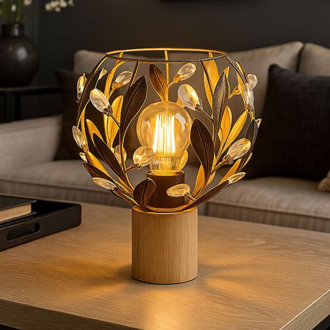 Lampada da tavolo soggiorno lampada da tavolo cristalli lampada da comodino color oro, legno acrilico, 1x attacco E27, DxH 20x25 cm (1/5)