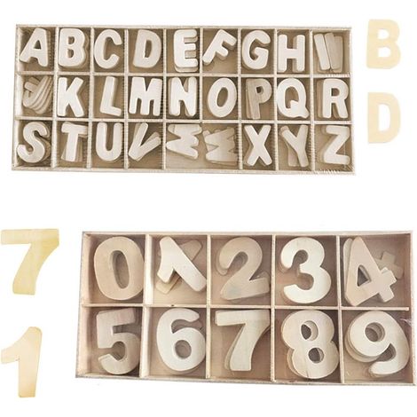 216 pièces lettres et chiffres décoratifs, MDF, dimensions variées, pour décoration intérieure et artisanat (1/5)