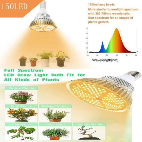 Lampe de croissance LED - 25 W - Culot E27 - 150 LED - Spectre complet - Lumière similaire à la lumière du soleil - Jardin, serre, (1/5)