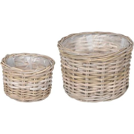 Paniers à plantes avec rangement intégré, lot de 2, en rotin gris Kubu (1/5)
