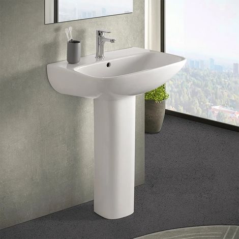 Lavabo con colonna 60 cm monoforo in ceramica lucida Ginevra (1/5)