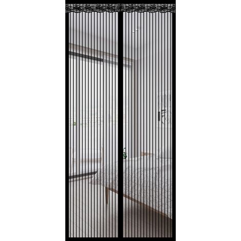 Rideau de porte moustiquaire magnétique (Motif rayé)120 x 220 cm, Noir (1/4)
