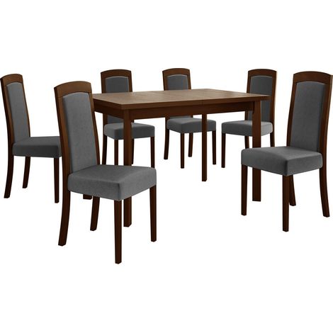 Conjunto de mesas y sillas para comedor Victorville 351, Nogal, 78x80x120cm, Diámetro: 0, Número de asientos: 6, Estilo: Contemporary