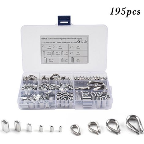 Cable Thimble - Heart Ring - Figure 8 Aluminum Crimping Sleeve - For Steel Wire Rope 1.2 mm to 4 mm - 195 Pieces (1/5)