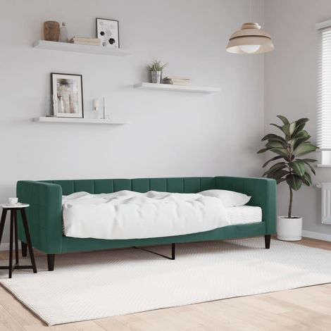 Lit Adulte,Lit simple,Lit de jour avec matelas vert foncé 80x200 cm velours CIV324626 (1/5)