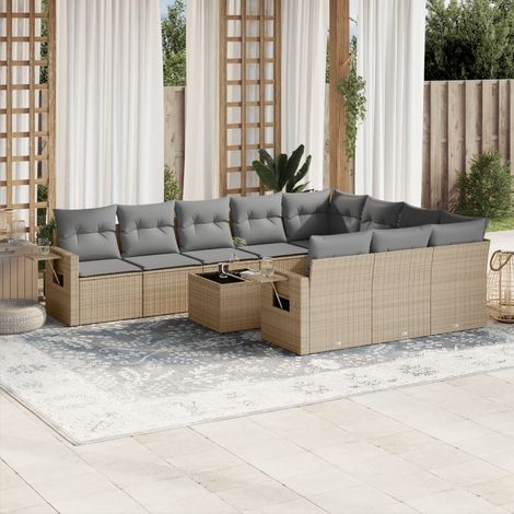 Salon de jardin 11 pcs avec coussins beige résine tressée (1/5)