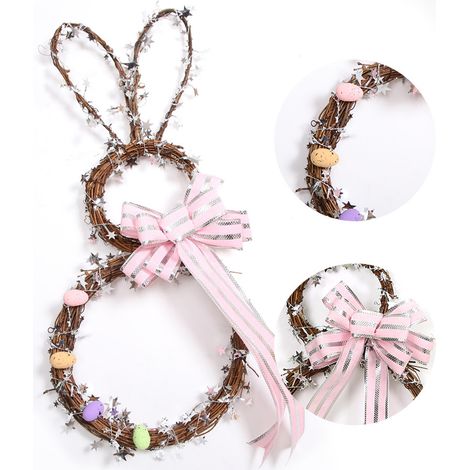 Couronne de Pâques décorative à suspendre en rotin avec guirlande lumineuse LED colorée, à faire soi-même. (1/5)