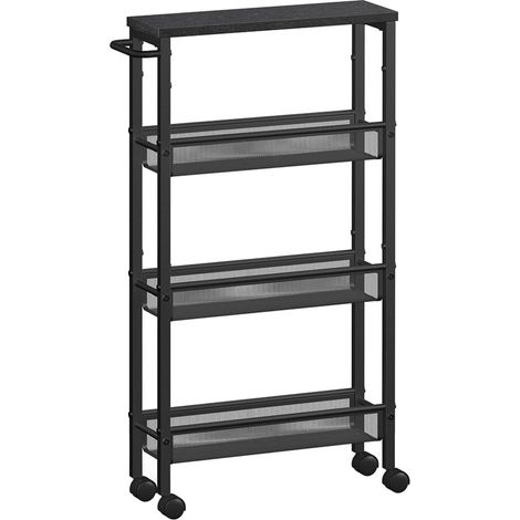 Carrello di servizio sottile con ripiano mobile ruote girevoli a 360° struttura in metallo per cucina soggiorno ufficio marrone rustico e nero 120005293