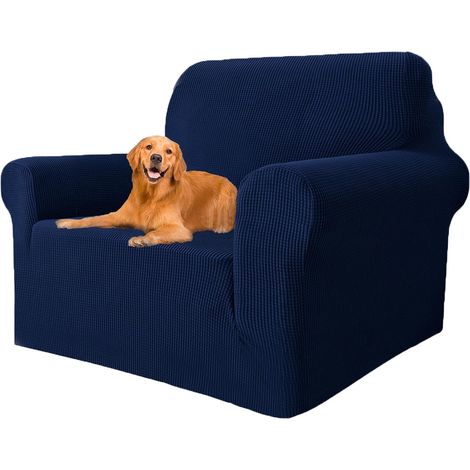 LaBlanc – Stretch-Sofabezug 1-Sitzer, Sofabezug mit Armlehnen, superelastischer Sofabezug für Hunde und Katzen, Haustiere, schmutzabweisend (Dunkelblau, Sofabreite 81 cm–120 cm) (1/5)