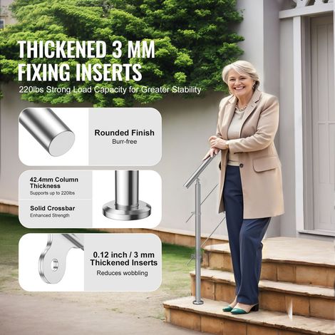 Rampe escalier extérieure 100,1 cm 2 barreaux soutien terrasse balcon (1/5)