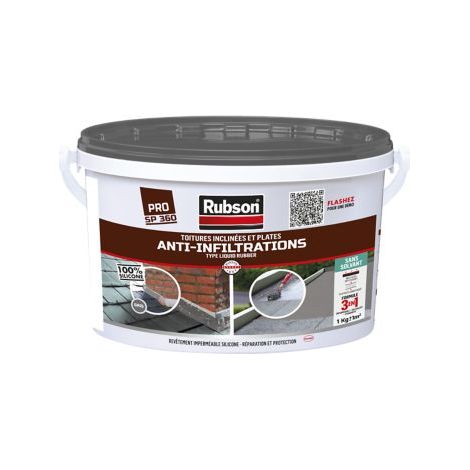 Rubson Revêtement Anti-Infiltrations Stop fuite Gris 1 kg, pour réparation & étanchéité de toitures inclinées & plates, Résine silicone imperméable anti-fuites & anti-fissures