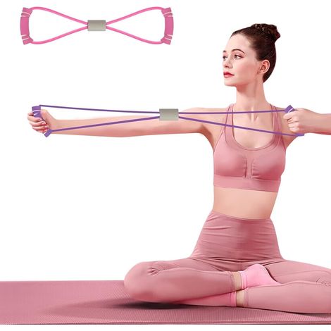 Bande résistance  8 niveaux + poignées, extenseur poitrine/bras/épaules, yoga/gym