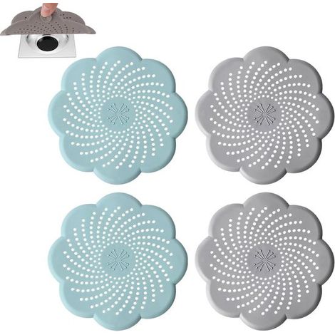 Set di 4 raccoglitori di capelli in silicone per la doccia con ventose, filtro di scarico universale per vasca da bagno e lavandino, raccolta efficace dei capelli e (1/5)