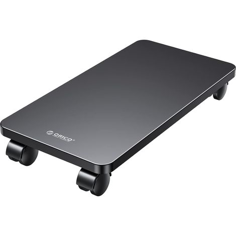 Support Pour Ordinateur Tour en Acier Avec 2 Roues de Blocage et 2 Roulettes Pivotantes, Support à Roulettes en Acier pour Ordinateur de Bureau Tour (Noir, 41 x 21,3 x 2 cm) (1/5)