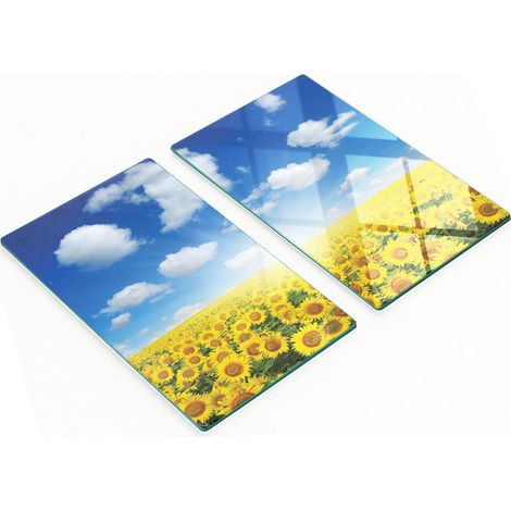 Tableros decorativos multifuncionales de vidrio con dise帽o de campos de girasoles, 2x30x52 cm.