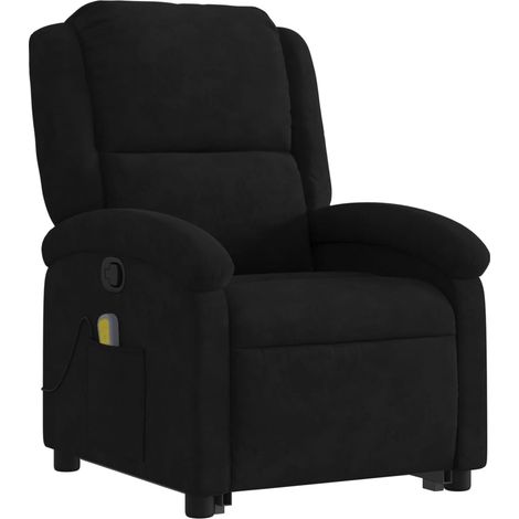 Poltrona relax TV funzione massaggio reclinabile sollevamento elettrico in velluto nero DEC027074