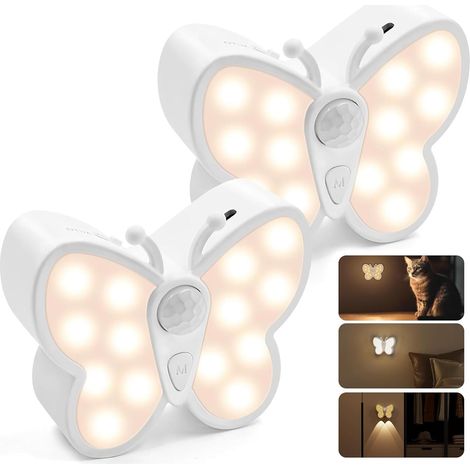 Nachtlicht mit Bewegungsmelder, wiederaufladbar, 2 Farbmodi, 20–80 Lumen Helligkeit, Helligkeit einstellbar, geeignet für Kinderzimmer, Badezimmer, Flure, Treppenhäuser und Schlafzimmer. 2er-Pack.