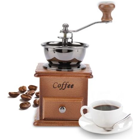 Moulin à café manuel, vintage,en bois vieilli avec réglage de l'engrenage réglable pour la maison, le bureau et les voyages