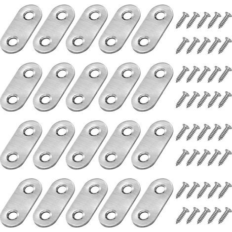 Equerre de Fixation Plats Droits Support en Droit Plat Metalliques Equerres avec Vis pour Bois Meubles Placard Réparation Support Argent 20 Pièces (1/5)