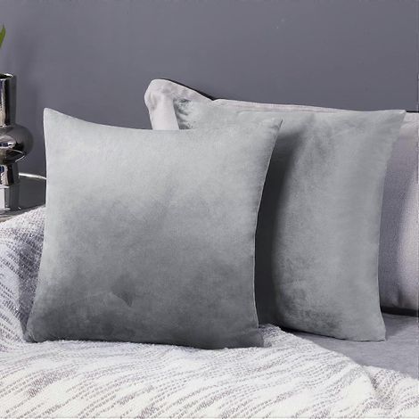 Filiyano-Lot de 2 housses de coussin décoratives en velours côtelé gris, 50 x 50 cm, pour chaises de jardin, avec fermeture éclair invisible. (1/5)