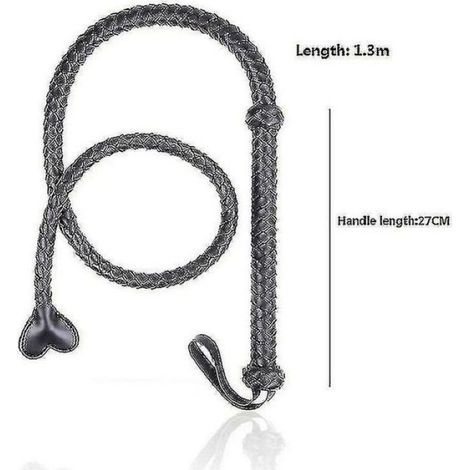 Fouet Équitation - Cuir Vache - Longueur Totale 130 Cm - Poignée Avec Dragonne - Noir - 1 Pièce (1/5)