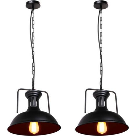 (2PCS) Ø330MM Black Metal Pendant Light, Nostalgic Vintage Hanging Lamp, Retro Indoor Ceiling Light (1/5)