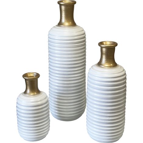 Trio de vases artisanaux blanc et or (1/4)