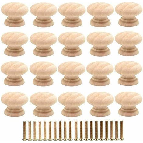 Lot de 20 Boutons de Tiroir Ronds de 35mm en Bois - Poignées pour Portes d'Armoires avec Vis (1/4)