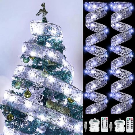 guirnaldas de luces con purpurina, 2 x 6 m, 60 LED, cinta LED para árbol de Navidad, guirnalda decorativa de Año Nuevo, lazo de encaje DIY a pilas para decoración navideña (1/5)