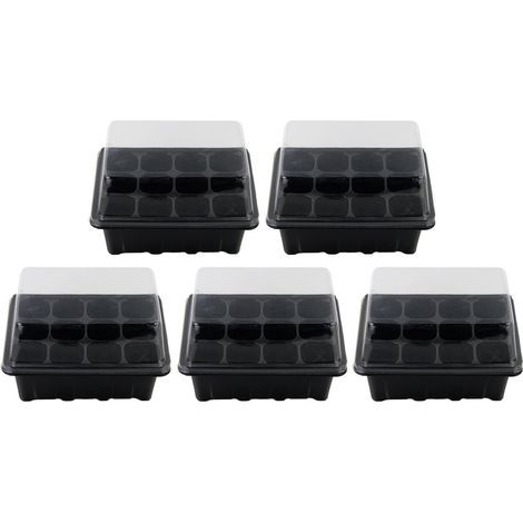 Plateau de Semis, 5 Pack Professionnel 12 Trous Bac à Graines Insert Plateau de Démarrage avec Couvercle- (1/5)