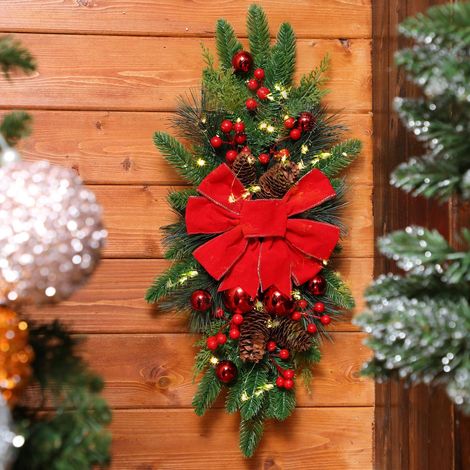 Guirlande De Noël Artificielle - Guirlande En Forme De Larme Pour Escalier Porte Et Mur - 60 X 30 X 8 Cm - Rouge Et Vert - 1 Pièce (1/5)