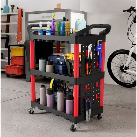 Chariot à outils 95x43x96 cm en polypropylène noir, avec rangement pour garage FloraGrace (1/5)
