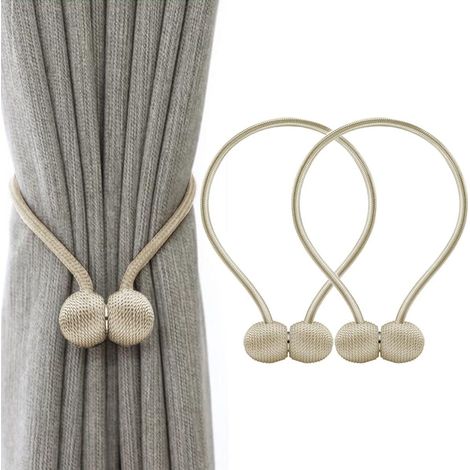 Lazos para cortinas, lazos magnéticos para cortinas, presillas magnéticas tejidas para cortinas (par color beige) (1/5)