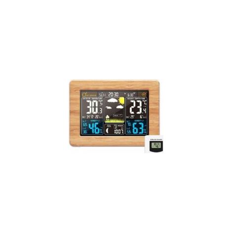 Drahtlose Wetterstation, digitale Farbwetteruhr mit Außensensor, Innen-/Außenthermometer mit Datumsanzeige, Temperaturanzeige, Luftfeuchtigkeitsanzeige, Barometer, Wecker, Mondphasenanzeige, gelbe Wet (1/4)