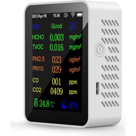 Appareil de Mesure Portable la Qualité L'air 9 en 1, Pm2.5, Pm10, Co, Co2, Covt, Hcho, Iqa, Température et Humidité, Écran Couleur, Détecteur Dioxyde (1/5)