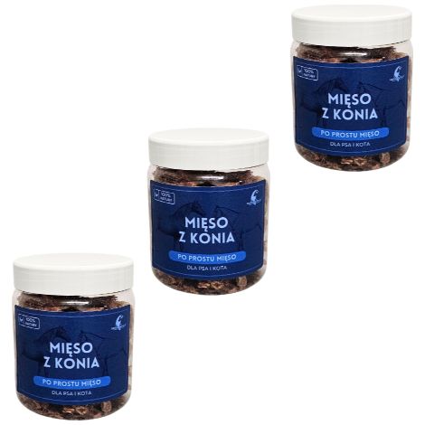 3 x 80 g gefriergetrocknetes Pferdefleisch für Hunde und Katzen fettarm Vitamin B1 und B2 Mineralstoffe gesunder Leckerbissen