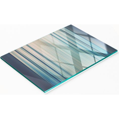 Tabla de cortar de cristal para cocina con estampado de rayas azules, 80x52 cm