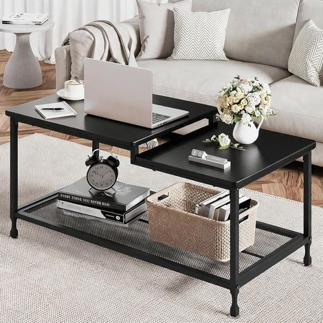 Table Basse Industrielle Rectangulaire à 2 Niveaux, Noir (1/5)
