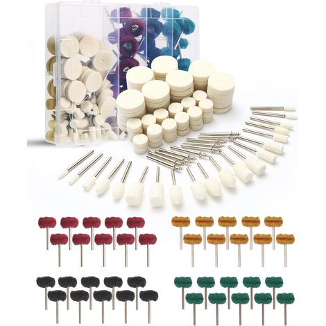 140 Pièces Kit Accessoires, Roues de Polissage en Feutre de Laine pour Outils Rotatifs, Disques à Polir pour Métal, Verre, Bijoux, Bois, avec Boîte de Rangement (1/5)