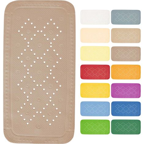 Tapis Fond de Baignoire Mousse PVC Alaska - Tapis de Bain Antidérapant Ventouses + Trous de Drainage Anti Moisissure - Taupe - 71 X 36 cm (1/5)