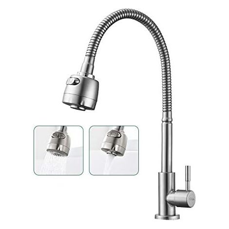 Robinet De Cuisine - 360° Pivotant - Sortie D'eau Double Fonction Bulles/Douche - Acier Inoxydable Brossé SUS304 - Raccord 3/8" - 1 Pièce (1/5)