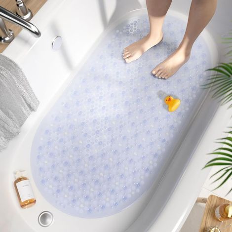 Tapis de Baignoire Antidérapant Ovale, 68x38CM Tapis de Bain à Bulles, Tapis de Douche en Lavable en Machine & Résistant à la Moisissure, Tapis Antidérapant Baignoire sans BPA, Transparent (1/5)