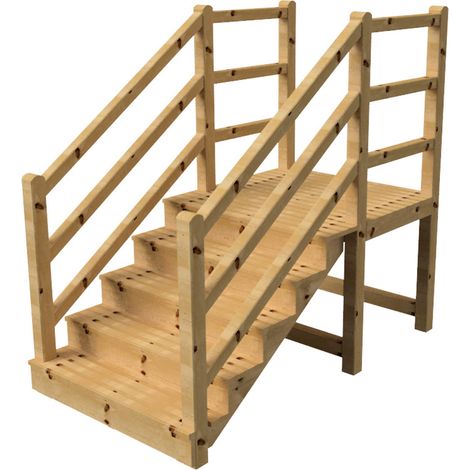 MILANO - Escalier en bois 5 marches H88 cm - avec contre-marches - Palier L120 x P116 cm - Rambardes escalier et palier des 2 côtés