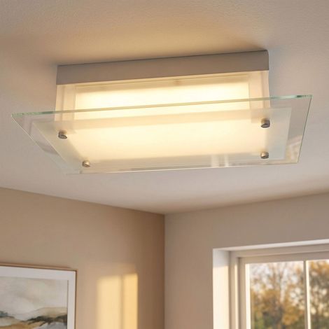LED Deckenleuchte Wohnzimmerlampe verchromt Deckenlampe Glas satiniert L 36 cm (1/4)