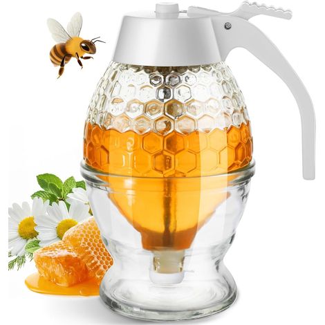 Honey dispenser, 8oz Drip-free honey dispenser without glass, with stand, honey container and coffee syrup dispenser for tea time and gifts, honey jar bottle (1/5)