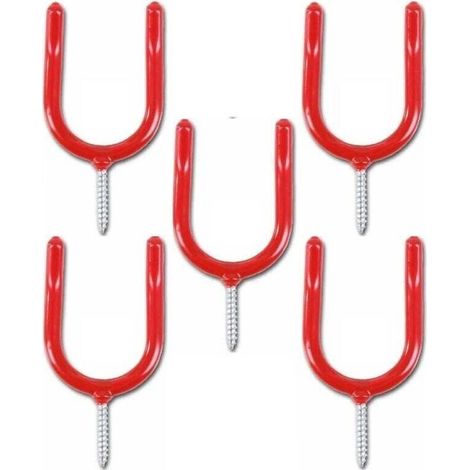 Crochets robustes pour outils de garage, vis de fixation pour crochets de pelle d'atelier/garage/abri de jardin, rouges (paquet de 5) (1/4)